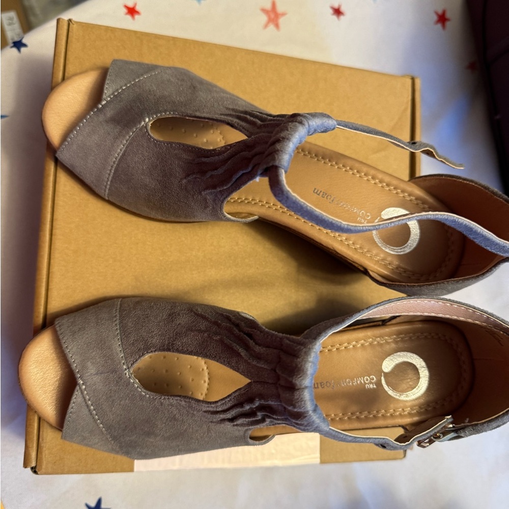 Journee Collection Gray Suede Sandals with Ankle Strap